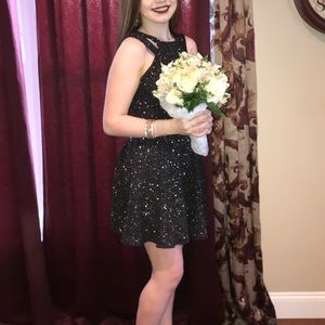 black glitter halter top dress